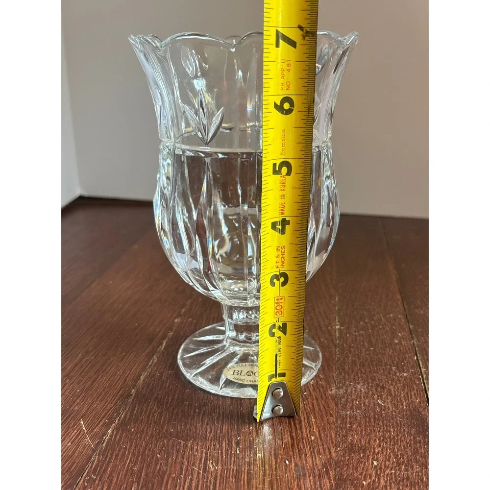 Block Hand Crafted 24% Full Lead Crystal Footed Vase Scalloped Rim 7 Inch